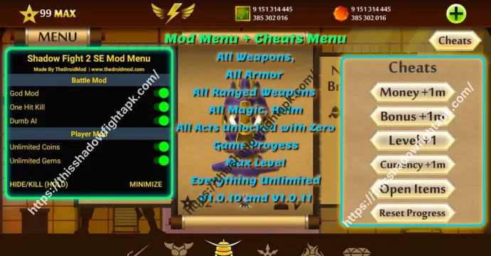 SF2 Special Edition 3 Main menu and overview screen of Shadow Fight 2 Special Edition MOD