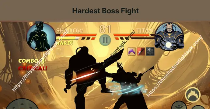 Shadow Fight 2 Titan MOD APK 5 Titan boss fight showcasing the hardest battle in Shadow Fight 2
