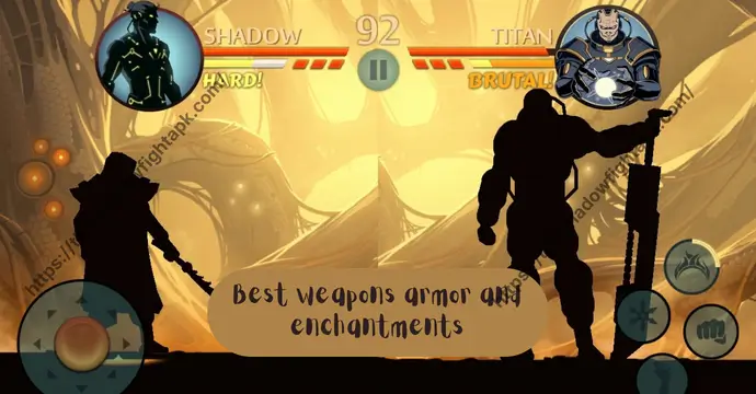 Best weapons armor and enchantments to prepare for Titan fight in Shadow Fight 2