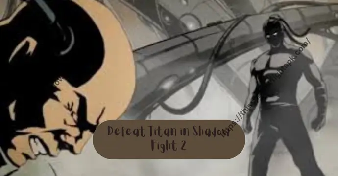 Titan boss fight in Shadow Fight 2 showing attack timing and positioning