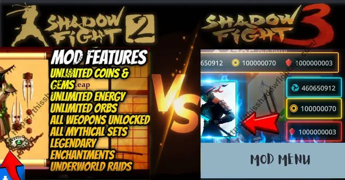 MOD APK experience comparison between Shadow Fight 2 and Shadow Fight 3