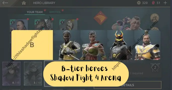 B-tier heroes in Shadow Fight 4 Arena with average performance