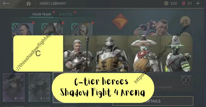 C-tier heroes in Shadow Fight 4 Arena with limited effectiveness